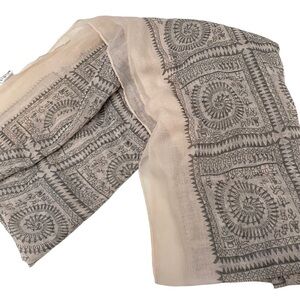 PacSun Gauzy Infinity Scarf Grey Pink Hieroglyphic Print One Size B10